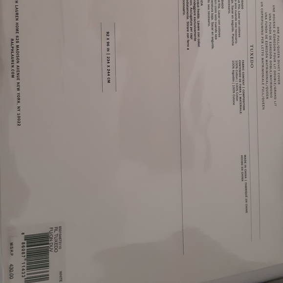 Ralph Lauren QUEEN Tuxedo Pleat Duvet Cover Only (no shams) - Picture 6 of 10